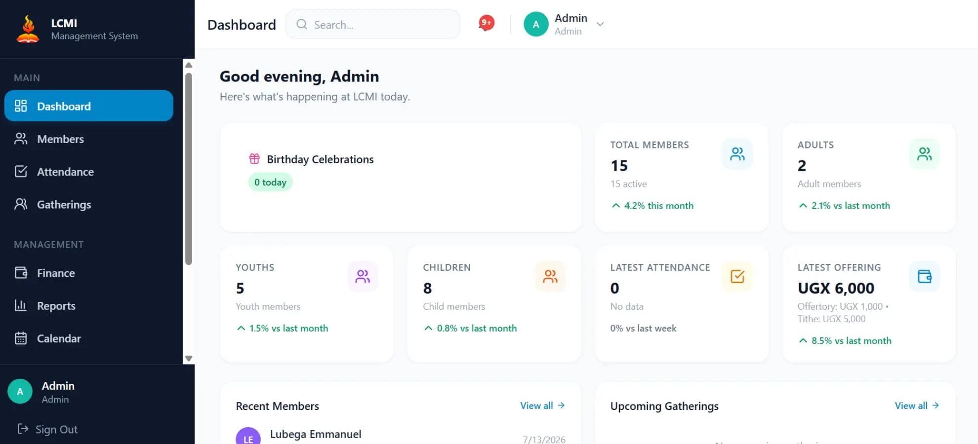 LCMI Management System dashboard interface